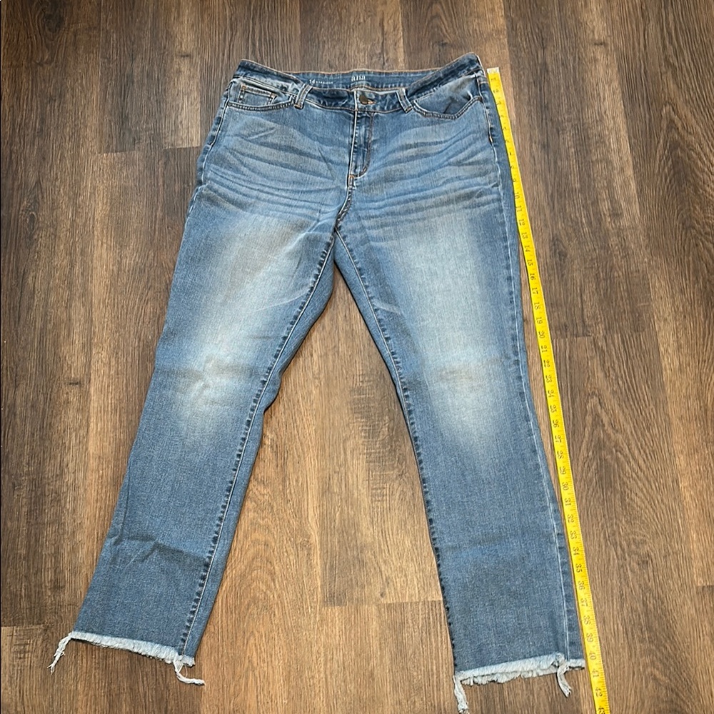 a.n.a Blue Straight Leg Jeans with Classic Distressed Look
